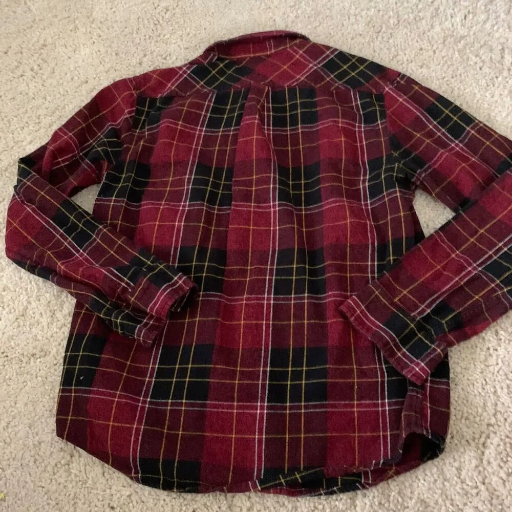 Levis Shirt Mens Medium Long Sleeve Button Up Flannel Dark Red Plaid